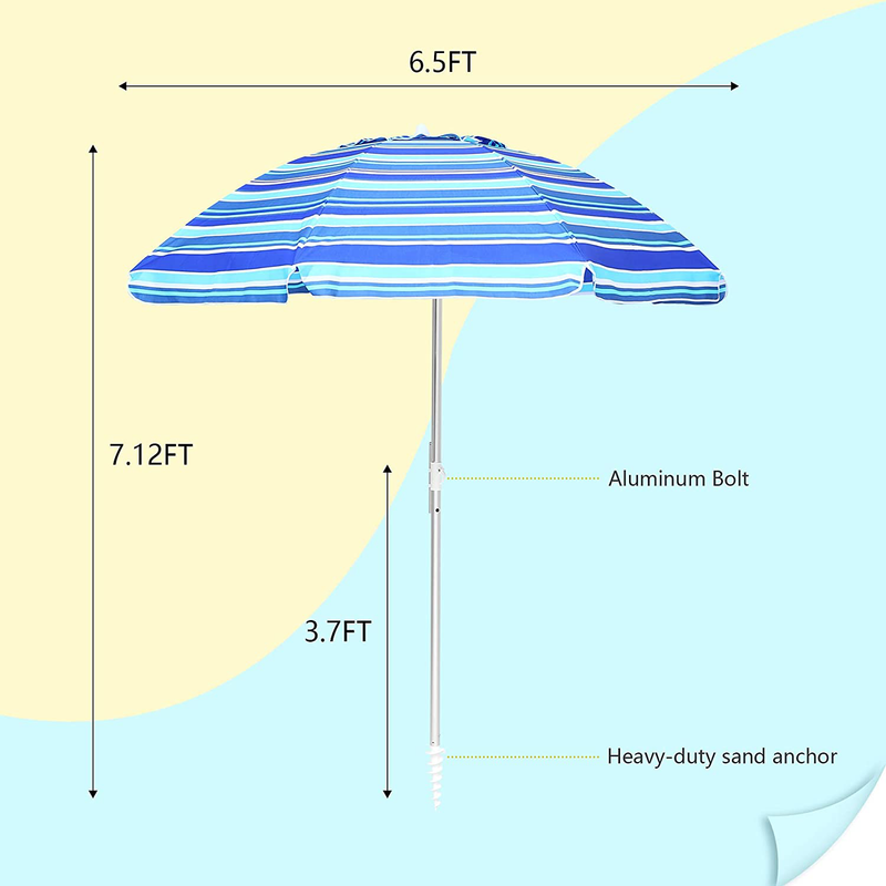 Lurasel Beach Umbrella 6.5ft UV 50+ Outdoor Portable Sunshade Umbrella with Sand Anchor,Tilt Mechanism and Carry Bag for Garden Beach Outdoor(6.5ft,Blue-Green Stripes) Home & Garden > Lawn & Garden > Outdoor Living > Outdoor Umbrella & Sunshade Accessories Lurasel   