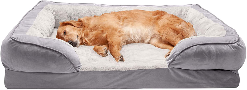 Furhaven Orthopedic, Cooling Gel, and Memory Foam Pet Beds for Small, Medium, and Large Dogs and Cats - Luxe Perfect Comfort Sofa Dog Bed, Performance Linen Sofa Dog Bed, and More Animals & Pet Supplies > Pet Supplies > Dog Supplies > Dog Beds Furhaven Velvet Waves Granite Gray Sofa Bed (Cooling Gel Foam) Jumbo (Pack of 1)