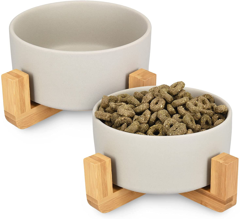 Navaris Ceramic Elevated Cat Bowls - Raised Double Food and Water Bowl Set for Cats and Small Dogs with Wood Stands - No Spill Eco Friendly Pet Bowls Animals & Pet Supplies > Pet Supplies > Cat Supplies KW-Commerce Grey Medium (Pack of 1) 