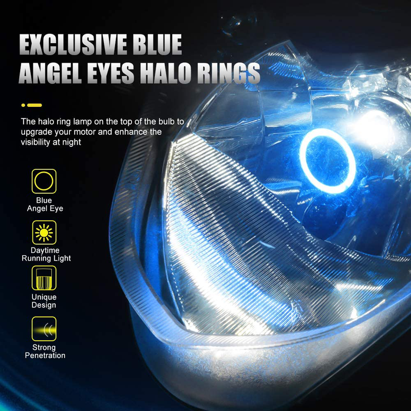 H4 LED Headlight Bulb Motorcycle w/Angle Eye Daytime Running Light 9003 Hi/Lo Beam 25W 3200LM CSP Chips High Bright 6000K Conversion Kit  H4   