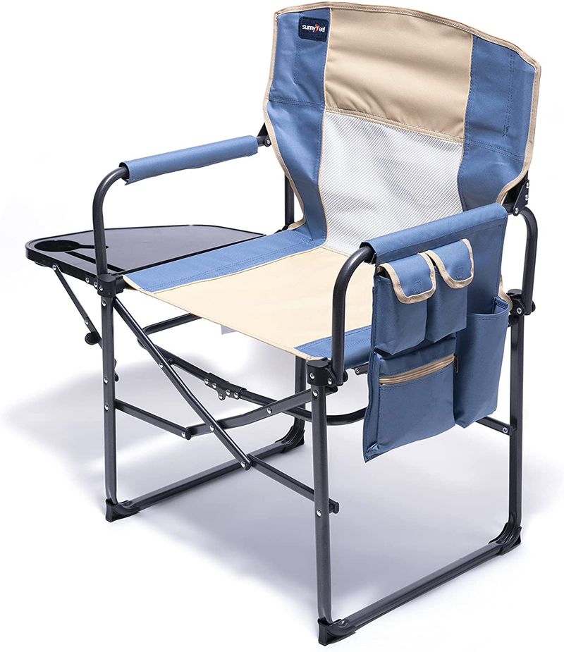 SUNNYFEEL Camping Directors Chair, Heavy Duty,Oversized Portable Folding Chair with Side Table, Pocket for Beach, Fishing,Trip,Picnic,Lawn,Concert Outdoor Foldable Camp Chairs Sporting Goods > Outdoor Recreation > Camping & Hiking > Camp Furniture Sunnyfeel Khaki  