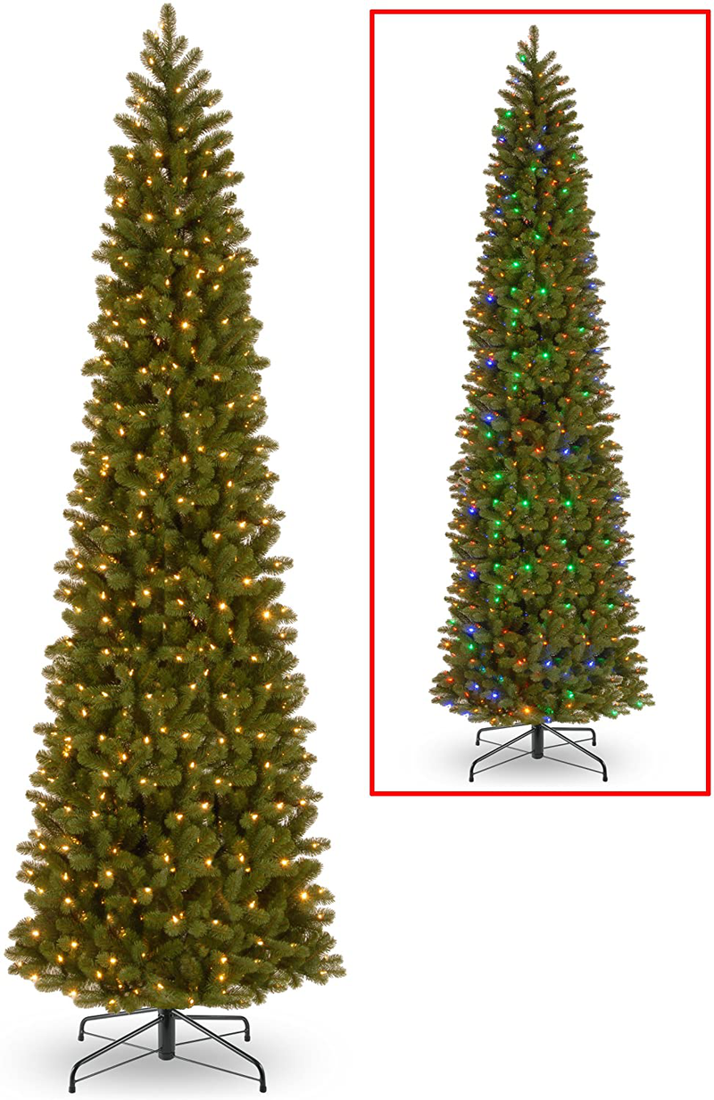 National Tree Company 'Feel Real' Pre-lit Artificial Christmas Tree | Includes Pre-strung Multi-Color LED Lights and Stand | Downswept Douglas Fir Pencil Slim - 12 ft Home & Garden > Decor > Seasonal & Holiday Decorations > Christmas Tree Stands National Tree 12 ft  