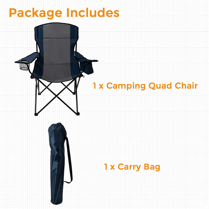 Pacific Pass Full Back Quad Chair for Outdoor and Camping with Cooler and Cup Holder, Carry Bag Included, Supports 300Lbs, Middle, Blue/Gray Sporting Goods > Outdoor Recreation > Camping & Hiking > Camp Furniture Pacific Pass   
