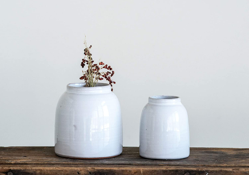 Creative Co-Op Terracotta Vases (Set of 2 Sizes), White