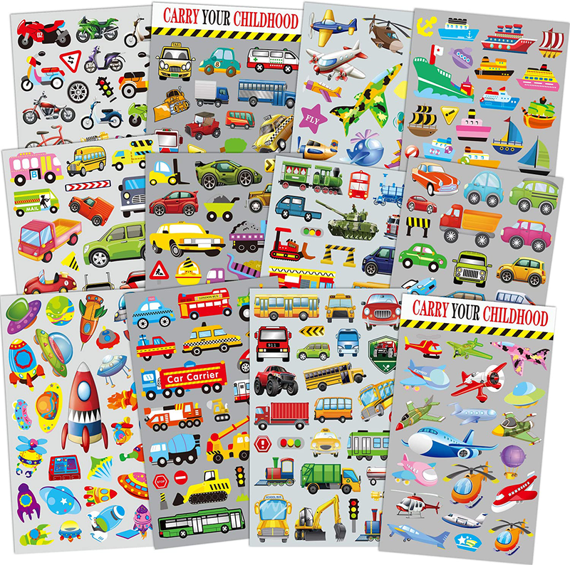 HORIECHALY Transportation Stickers for Kids 12 Sheets with Cars, Airplane, Train, Motorbike, Ambulance, Police Car, Fire Trucks, School Bus, Spaceship, Rocket and More!  Horiey Default Title  