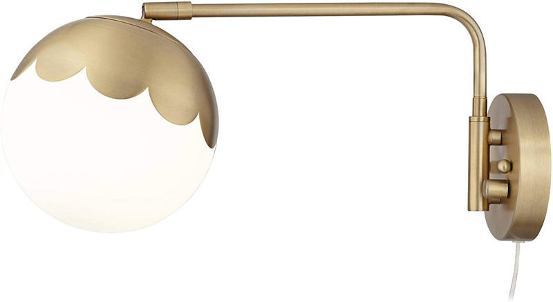 Kelowna Modern Indoor Swing Arm Wall Lamp Antique Brass Metal Plug-In Light Fixture Dimmable Globe Glass Shade for Bedroom Bedside House Reading Living Room Home Hallway Dining - 360 Lighting