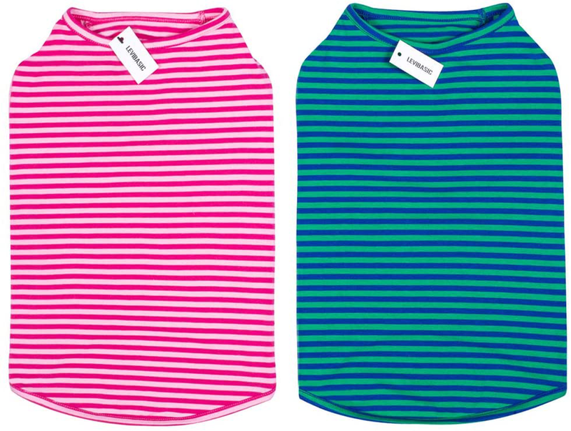 LEVIBASIC Dog Shirts Cotton Striped T-Shirts, Breathable Basic Vest for Puppy and Cat, Super Soft Stretchable Doggy Tee Tank Top Sleeveless, Fashion & Cute Color for Boys and Girls Animals & Pet Supplies > Pet Supplies > Dog Supplies > Dog Apparel LEVIBASIC Pink+Green XXXL 