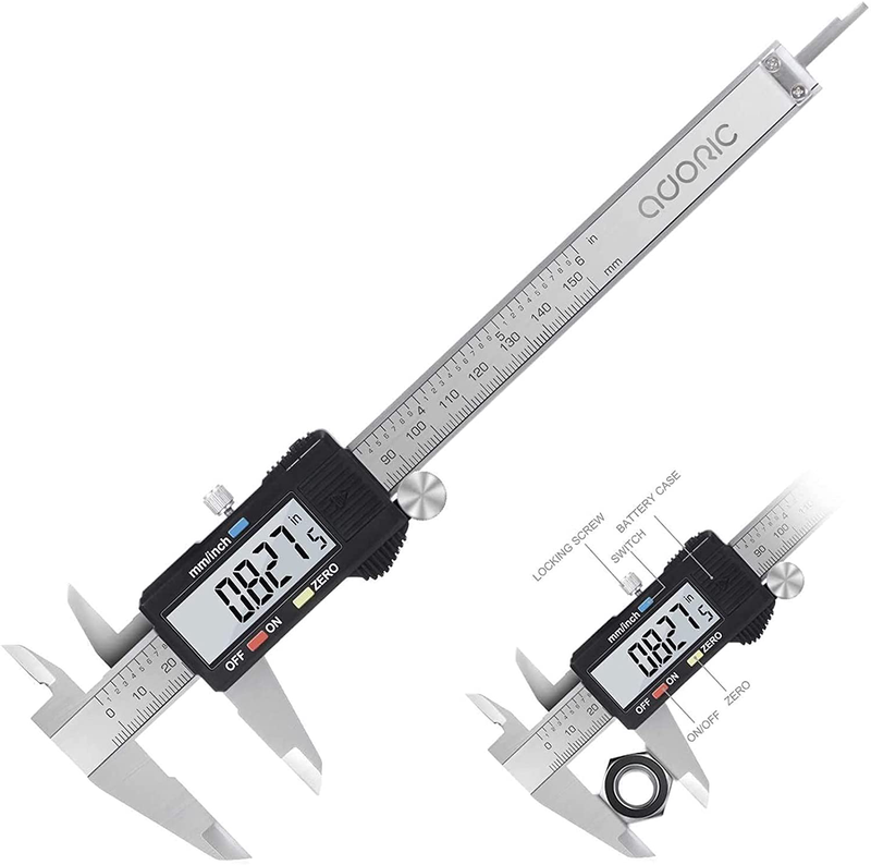 Digital Caliper, Adoric 0-6" Calipers Measuring Tool - Electronic Micrometer Caliper with Large LCD Screen, Auto-Off Feature, Inch and Millimeter Conversion Hardware > Tools > Measuring Tools & Sensors Adoric Silver 6" 