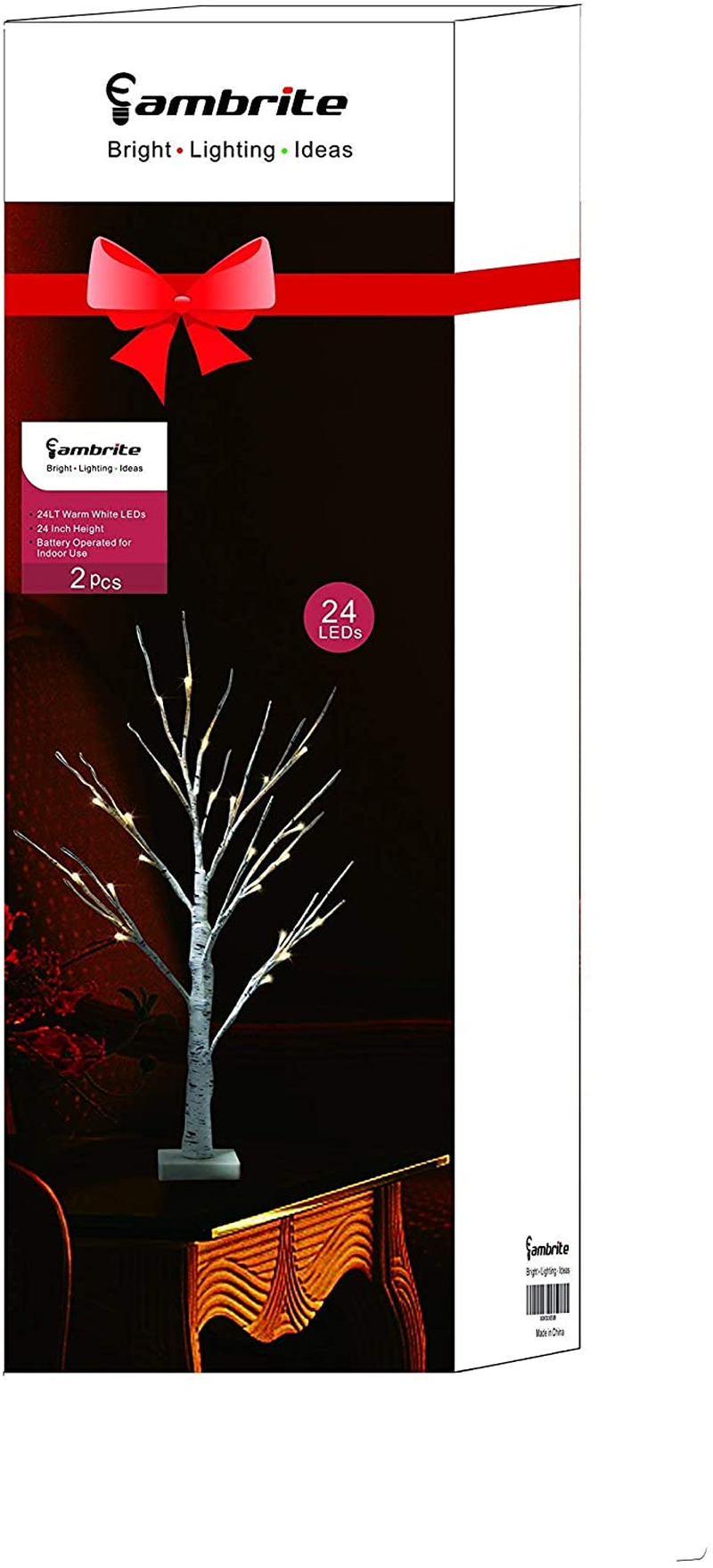 Set of 2- EAMBRITE 2FT 24LT Warm White LED Birch Tree Light with Timer Tabletop Bonsai Tree Light Jewelry Holder Decor for Home Party Wedding Holiday