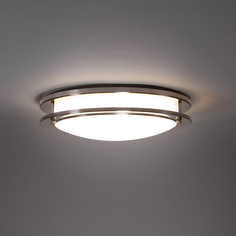 CORAMDEO 10 Inch LED Satin Nickel Ceiling Flush Mount Light for Hallways, Bedrooms, Entry, Built in LED Gives 100W of Light from 14W of Power, 980 Lumens, 3K, Dimmable, Nickel Finish, Acrylic Lens Home & Garden > Lighting > Lighting Fixtures > Ceiling Light Fixtures KOL DEALS   