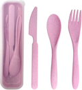 Honbay 3PCS Portable Cutlery Boreal Europe Style Healthy Eco-Friendly Wheat Straw Spoon Fork Knife Tableware set for Travel, Picnic, Camping or Just for Daily Use (pink) Home & Garden > Kitchen & Dining > Tableware > Flatware > Flatware Sets HONBAY Pink  