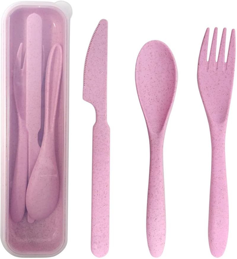 Honbay 3PCS Portable Cutlery Boreal Europe Style Healthy Eco-Friendly Wheat Straw Spoon Fork Knife Tableware set for Travel, Picnic, Camping or Just for Daily Use (pink) Home & Garden > Kitchen & Dining > Tableware > Flatware > Flatware Sets HONBAY Pink  