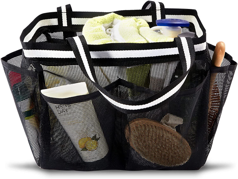 Ocim Extra Large Mesh Shower Caddy Basket Dorm Bathroom Essentials - Portable Shower Caddy Tote Bag for College, Camping, Gym, Beach, Pool - Black Sporting Goods > Outdoor Recreation > Camping & Hiking > Portable Toilets & Showers Ocim Black  