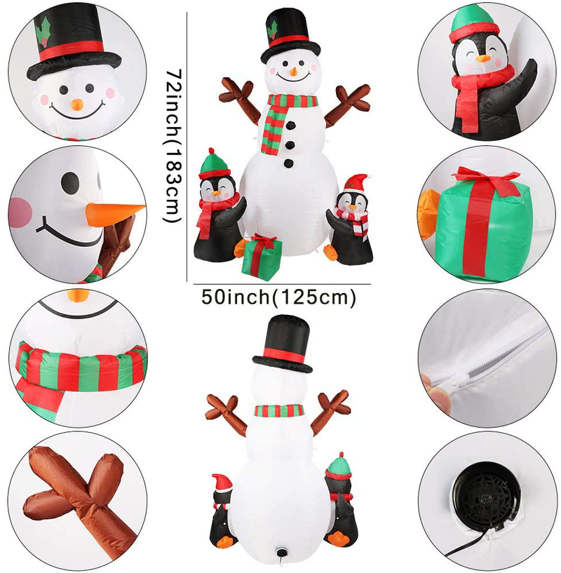 OurWarm 6ft Christmas Inflatables Outdoor Decorations, Blow Up Snowman Penguins Inflatable with Rotating LED Lights for Christmas Indoor Outdoor Yard Garden Decorations