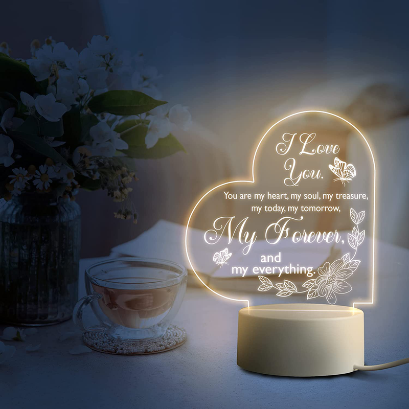 Romantic Gift for Anniversary, Valentine’S Day, Christmas- USB Powered Acrylic Night Light, Gifts for Expressing Love to Your Husband, Wife, Boyfriend, Girlfriend, Birthday Gift for Him, Her (Heart)