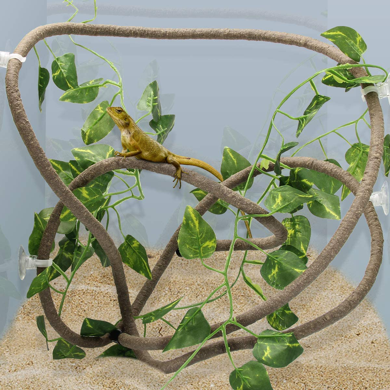 Coolrunner 8FT Reptile Vines and Flexible Reptile Leaves with Suction Cups Jungle Climber Long Vines Habitat Decor for Climbing, Chameleon, Lizards, Gecko