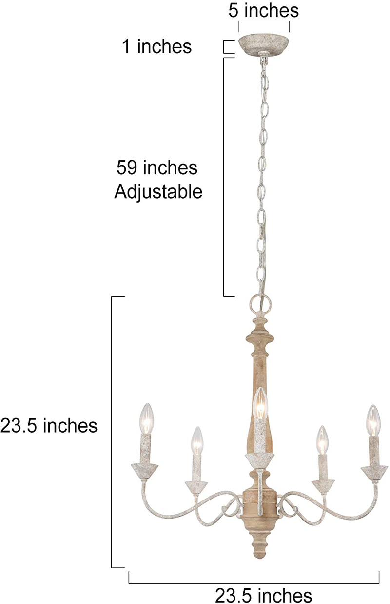 LOG BARN Farmhouse Chandelier for Dining Room, French Country Chandeliers for Living Room, Bedroom, 5-Light, 23.5” Dia Home & Garden > Lighting > Lighting Fixtures > Chandeliers LOG BARN   