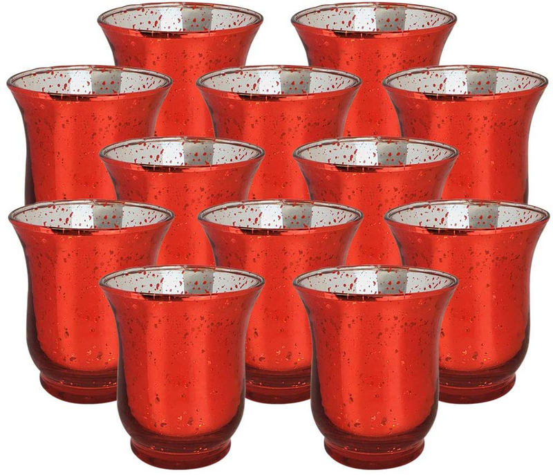 Just Artifacts Mercury Glass Hurricane Votive Candle Holder 3.5-Inch (12pcs, Speckled Gold) - Mercury Glass Votive Tealight Candle Holders for Weddings, Parties and Home Décor Home & Garden > Decor > Home Fragrance Accessories > Candle Holders Just Artifacts Red  