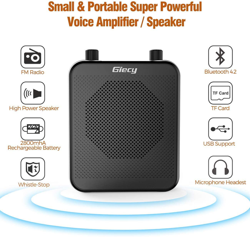 Giecy Portable 30W Voice Amplifiers 2800mAh Large Capacity Rechargeable Battery Bluetooth PA Sytem for Classroom, Meetings and Outdoors