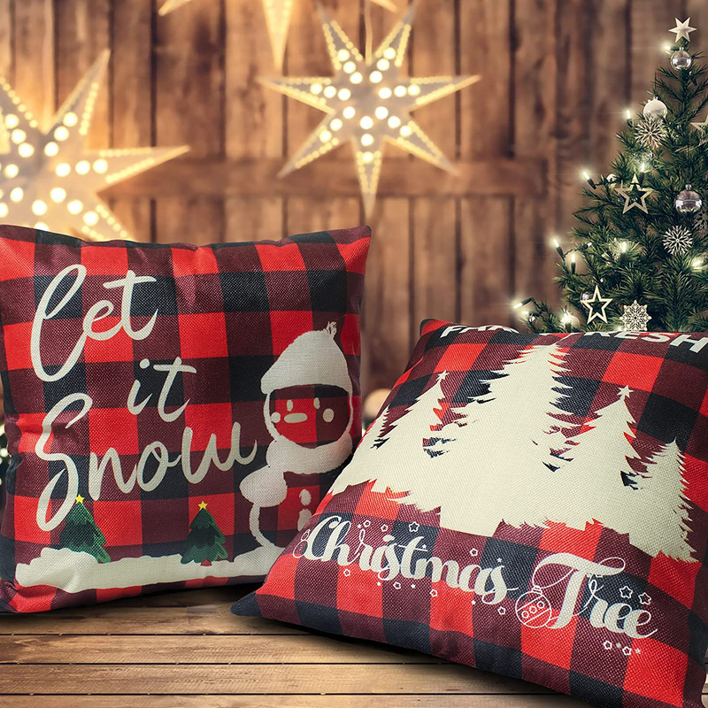 HAJACK Christmas Pillow Covers, Christmas Decorations Throw Pillow Covers, 18x18 Inches Set of 4 Throw Pillow Cases with Holiday Decor, Buffalo Plaid Couch Pillow Case Christmas Winter Decorations Home & Garden > Decor > Seasonal & Holiday Decorations& Garden > Decor > Seasonal & Holiday Decorations HAJACK   