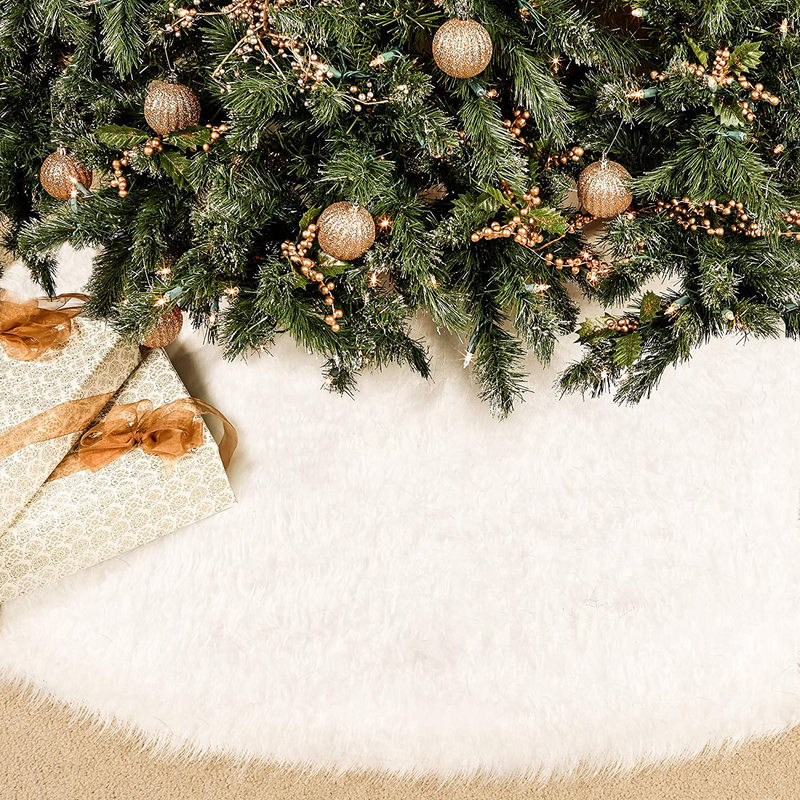 Christmas Tree Skirt, 48 Inch Snowy White Faux Fur Xmas Plush Tree Skirt, Winter Large Christmas Tree Mat, Holiday Party Christmas Tree Decorations Home & Garden > Decor > Seasonal & Holiday Decorations > Christmas Tree Skirts BININBOX Default Title  
