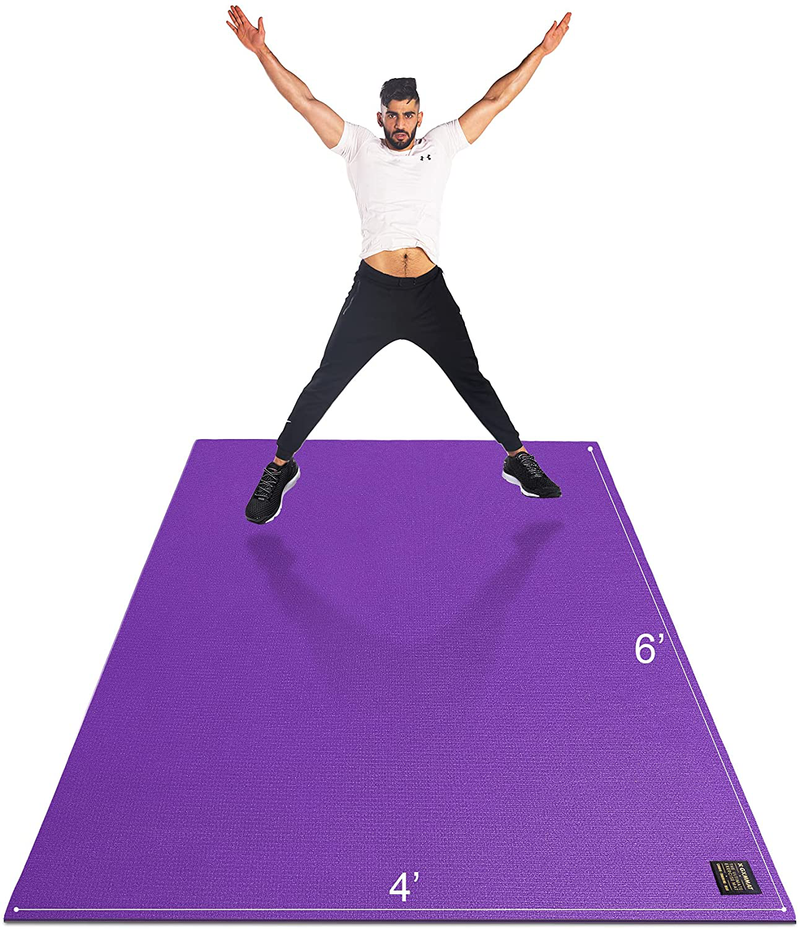 Gxmmat Large Exercise Mat 6'X4'X7Mm, Thick Workout Mats for Home Gym Flooring, Extra Wide Non-Slip Durable Cardio Mat, High Density, Shoe Friendly, Perfect for Plyo, MMA, Jump Rope, Stretch, Fitness Sporting Goods > Outdoor Recreation > Camping & Hiking > Camp Furniture Gxmmat Purple Grey  