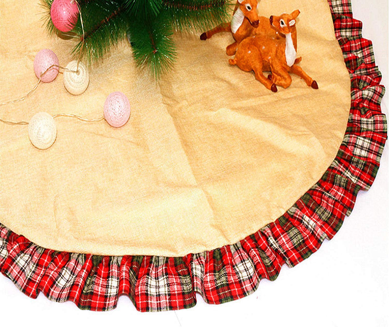 GLE2016 Christmas Tree Skirt, 48-inch Plaid Christmas Tree Skirts Red and Black Edge, Burlap Tree Skirt, Double Layers Xmas Tree Skirt for Christmas Xmas Party and Holiday Decorations