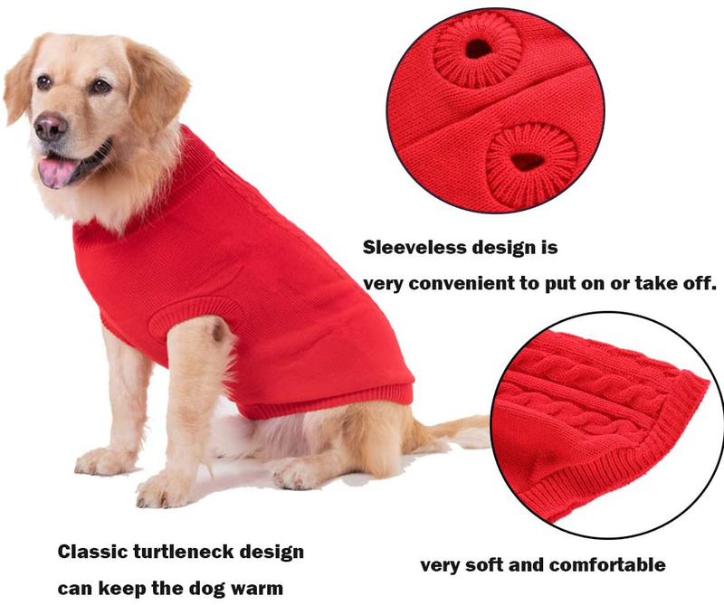 Sunteelong Dog Sweater Turtleneck Knitted Puppy Sweater Warm Pet Winter Clothes Cat Clothes Small Dogs Sweaters for Cold Weather (Red, M) Animals & Pet Supplies > Pet Supplies > Dog Supplies > Dog Apparel SunteeLong   