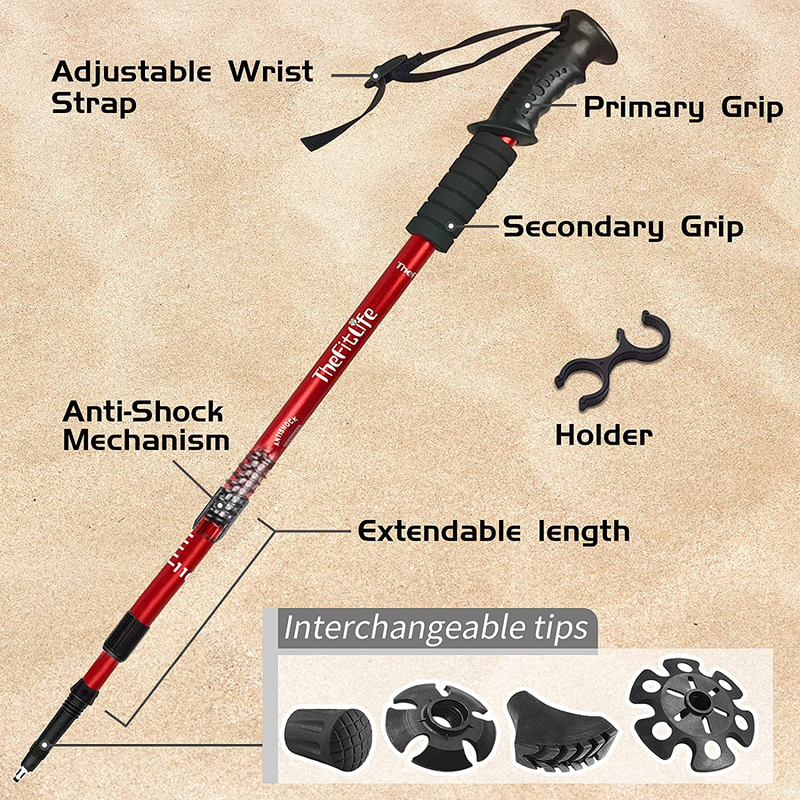 Thefitlife Nordic Walking Trekking Poles - 2 Pack with Antishock and Quick Lock System, Telescopic, Collapsible, Ultralight for Hiking, Camping, Mountaining, Backpacking, Walking, Trekking Sporting Goods > Outdoor Recreation > Camping & Hiking > Hiking Poles TheFitLife   