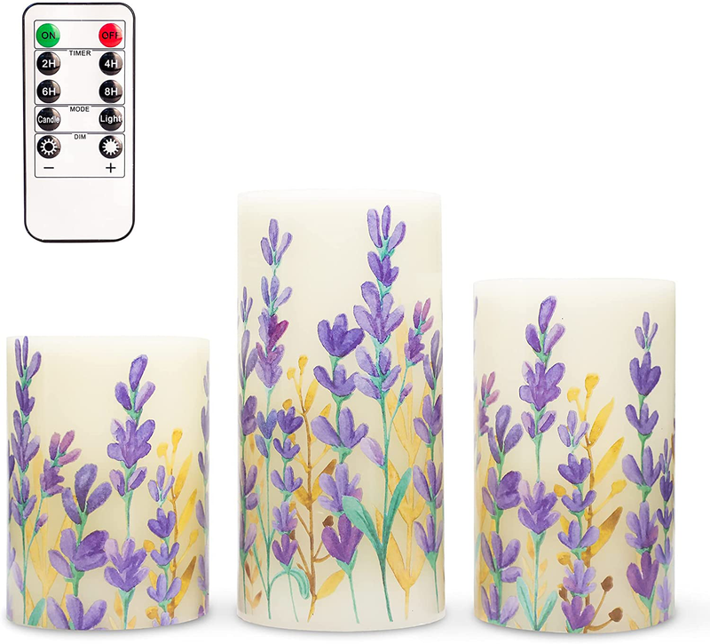 SILVERSTRO Flameless Candles Blinks with Remote, Love Theme LED Candles, Rose Series Glass Pillar Candles for Home Party Wedding Christmas Decor - Set of 3 Home & Garden > Decor > Seasonal & Holiday Decorations Silverstro Lavender Theme  