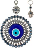 Erbulus Large Glass Turkish Blue Evil Eye Wall Hanging Ornament with Little Hearts – Turkish Nazar Bead - Home Protection Charm with Hamsa Keychain - Wall Decor Amulet in a Box Home & Garden > Decor > Artwork > Sculptures & Statues Erbulus Blue  
