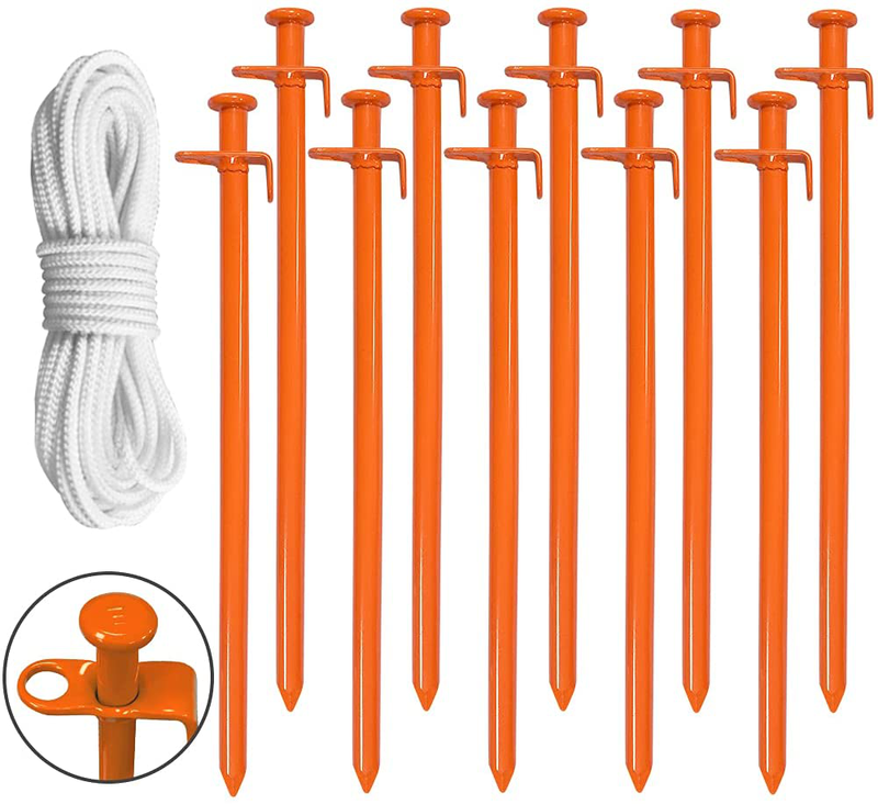Eurmax USA 10PC Pack 12 Inch Multiuse Heavy Duty Steel Tent Stakes Tarp Pegs Camping Stakes for Outdoor Camping Canopy and Tarp with 4 Ropes 10FT Length(Grey) Sporting Goods > Outdoor Recreation > Camping & Hiking > Tent Accessories Eurmax orange  