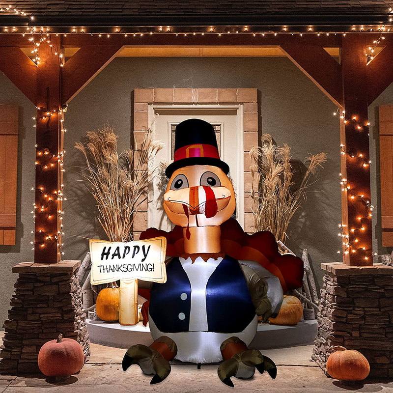 Kurala 6 FT Thanksgiving Inflatable Pumpkin Turkey with Warm White LED Lights, Cute Thanksgiving Day Gift Box for Indoor, Outdoor, Party, Yard, Garden, Lawn Blow Up Holiday Decoration Home & Garden > Decor > Seasonal & Holiday Decorations& Garden > Decor > Seasonal & Holiday Decorations Kurala Happy Turkey 6 FT  