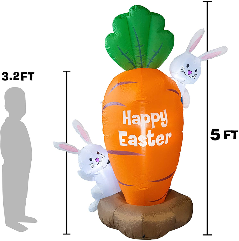 FUNPENY 5 Feet Inflatable Easter Day Decoration, Blow up Carrot with 2 Little Cute Rabbits Lighted Decor for Indoor Outdoor Lawn Yard Home & Garden > Decor > Seasonal & Holiday Decorations FUNPENY   