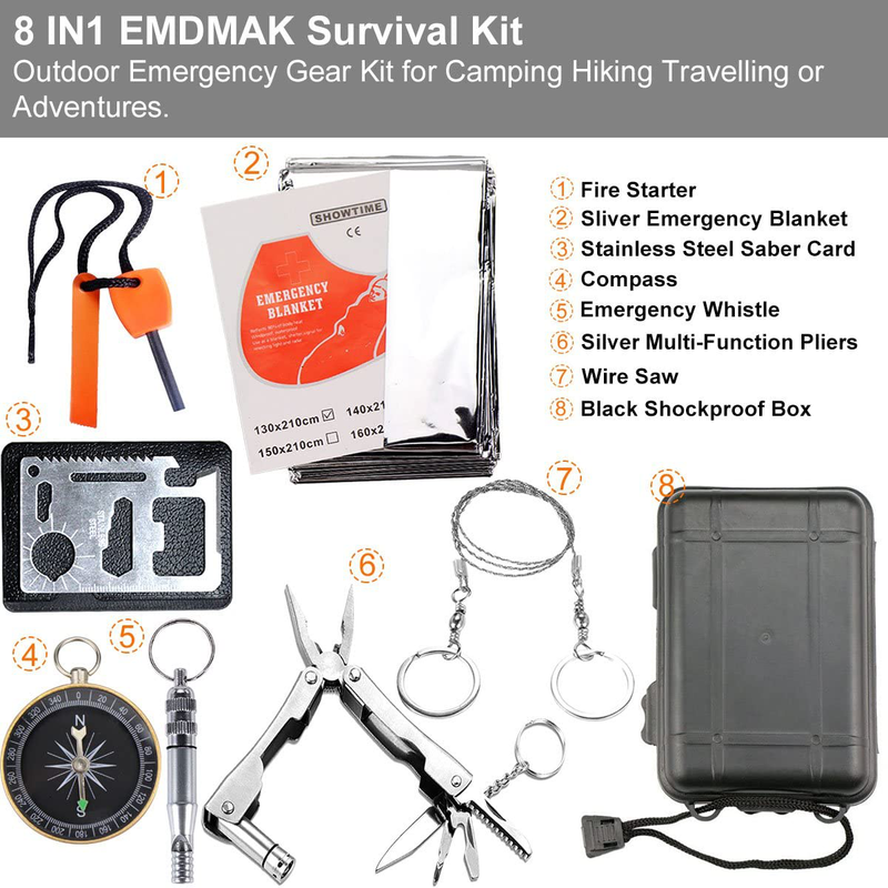 EMDMAK Survival Kit Outdoor Emergency Gear Kit for Camping Hiking Travelling or Adventures Sporting Goods > Outdoor Recreation > Camping & Hiking > Camping Tools EMDMAK   
