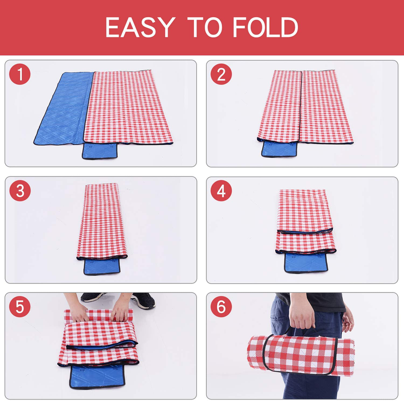 FIDENACK Picnic Blankets Extra Large - 80" x 80" Lightweight Blanket -Thickened Upgrade Oversized XL Folding Waterproof Portable Mat for Outdoor Picnics, Camping-Red and White Home & Garden > Lawn & Garden > Outdoor Living > Outdoor Blankets > Picnic Blankets FIDENACK   