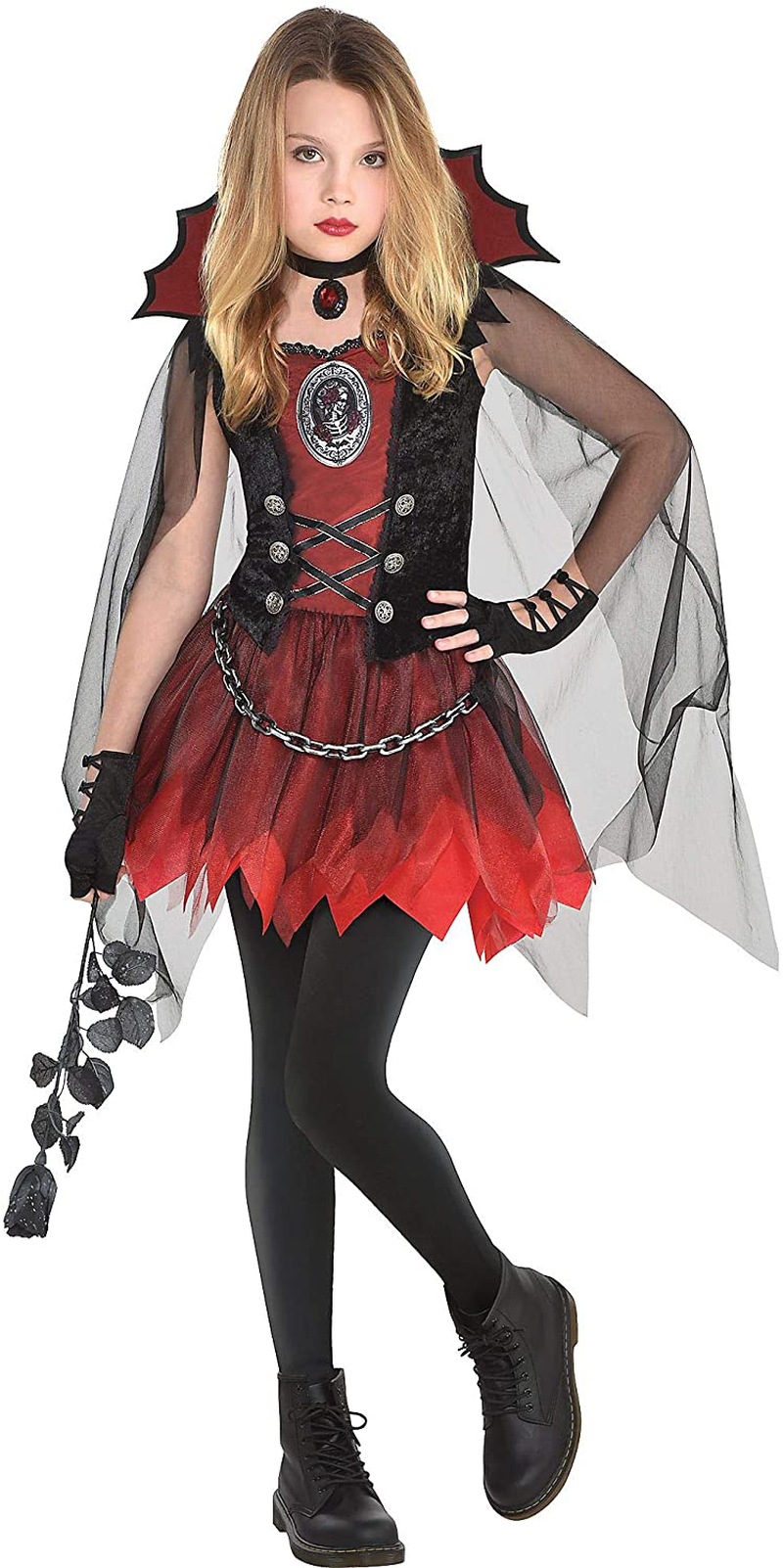 Girl Dark Vampire Costume | Medium (8-10) | 3 Pcs. Apparel & Accessories > Costumes & Accessories > Costumes amscan Medium  