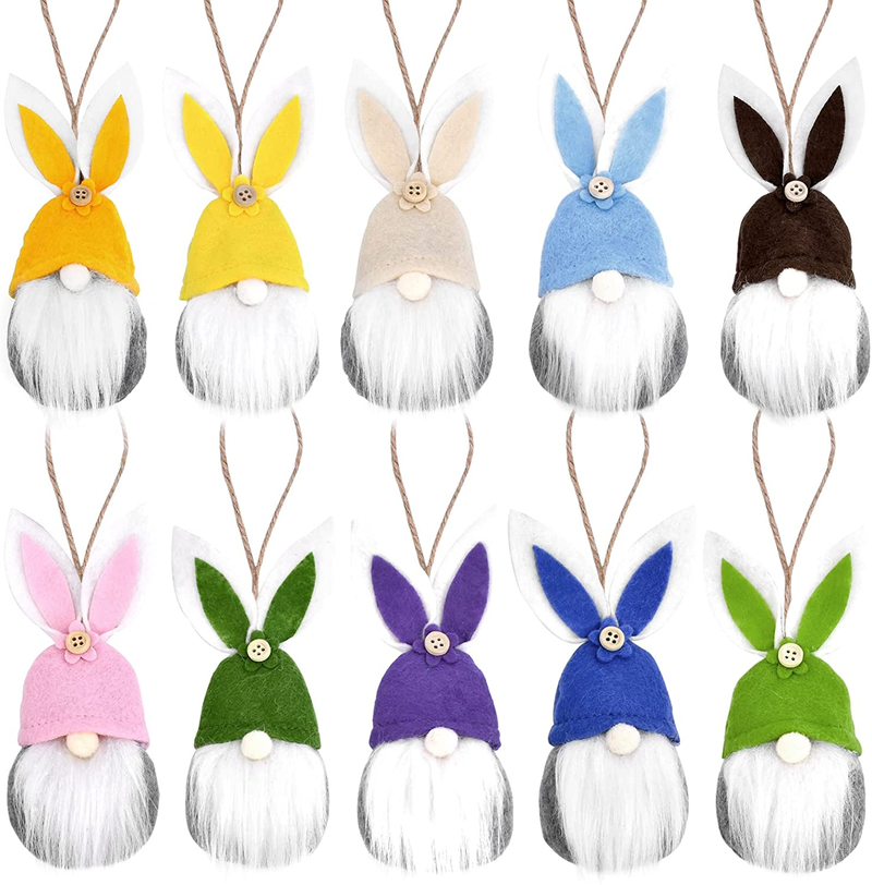 Easter Decorations Hanging Gnomes Bunny Ornaments Set of 10,Colorful Handmade Plush Gnome Bunny Elf Hanging Home Easter Decor,Yard Garden Indoor Outdoor Party Farmhouse Holiday Decoration