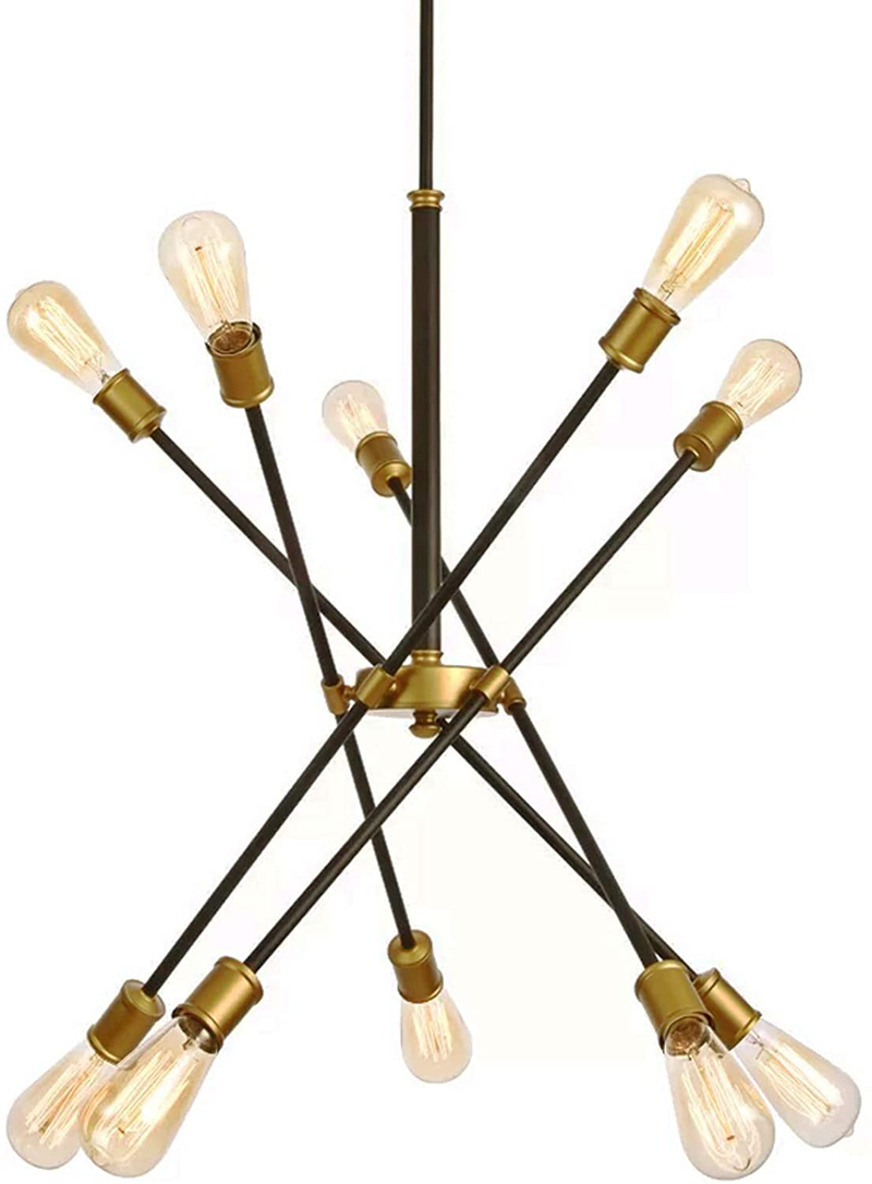 SEOL-Light Sputnik 10 Lights Vintage Chandelier Hanging Ceiling Large Bright Pendant Light Fixtures Black/Gold Brushed for Dining Room,Foyer,Entryway;600W Home & Garden > Lighting > Lighting Fixtures > Chandeliers SEOL   