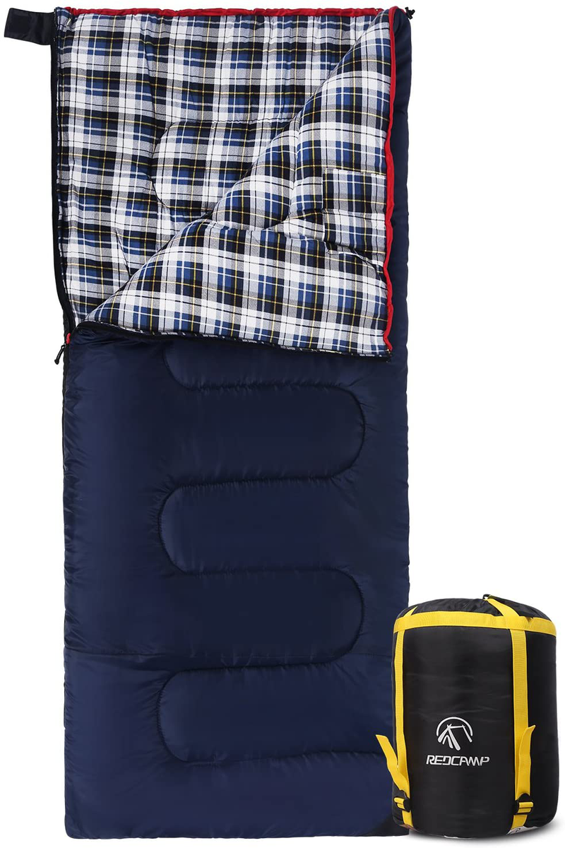 REDCAMP Cotton Flannel Sleeping Bag for Camping, 3-Season Comfortable Cotton Sleeping Bags for Adults, Envelope with 2/3/4Lbs Filling