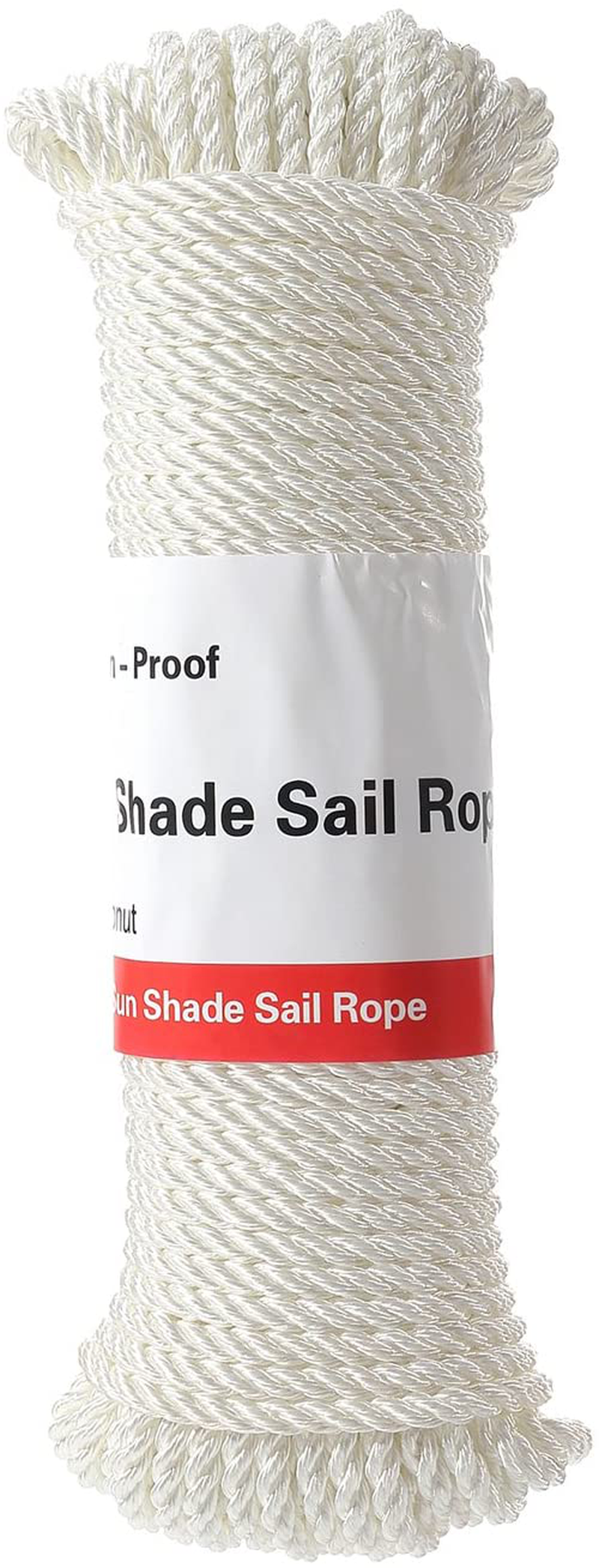 COCONUT Sun Shade Sail Flagpole Heavy Duty Outdoor UV Block 100% Polyester Braided White Long Rope 1/4 Inch 50 Feet