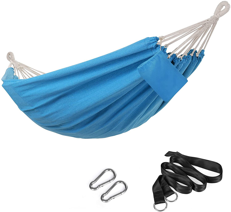 SONGMICS Double Hammock, 98.4 x 59.1 Inches, 660 lb Load Capacity, with Compression Bag, Mounting Straps, Carabiners, for Terrace, Balcony, Garden, Outdoor, Camping, Beige UGDC15M Home & Garden > Lawn & Garden > Outdoor Living > Hammocks SONGMICS Blue  
