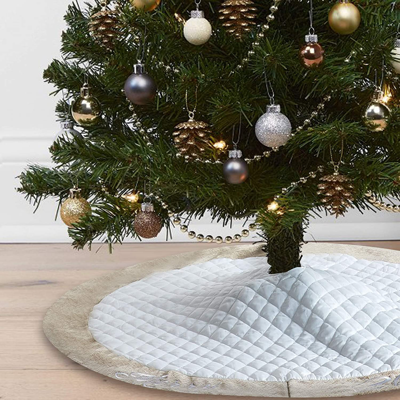 Lalent Christmas Tree Skirt - 48 inches Large White Quilted Luxury Tree Skirt, Tree Holiday Decorations for Christmas Decorations Xmas Ornaments (White) Home & Garden > Decor > Seasonal & Holiday Decorations > Christmas Tree Skirts Lalent   