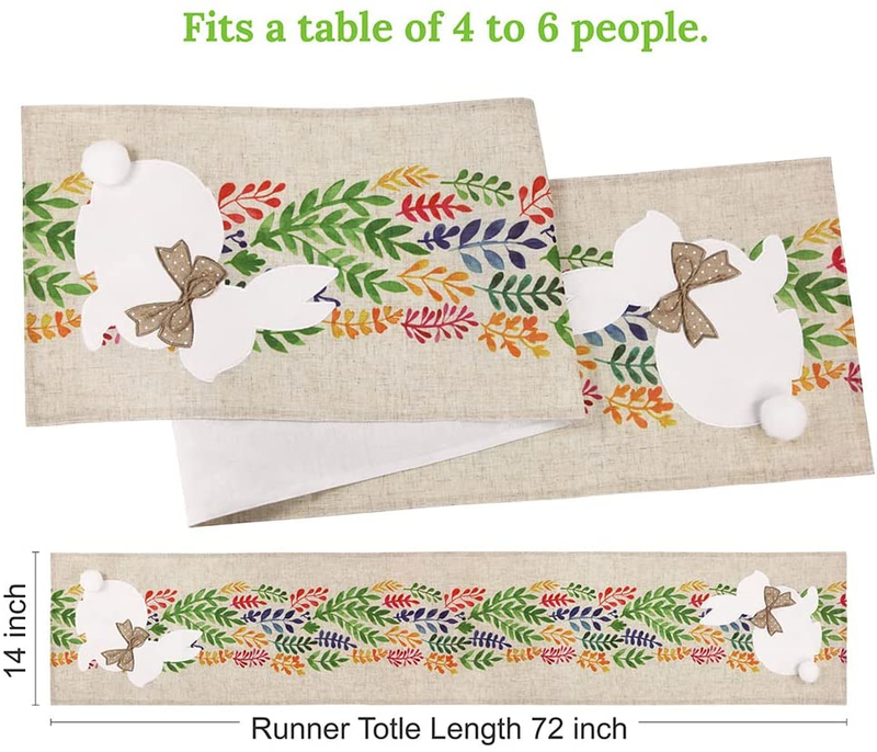 Feuille Easter Table Runner 72 Inch - Bunny Table Runner with Removable Tail, Spring Table Runner Polyester Linen, Perfect for Farmhouse Easter Decorations