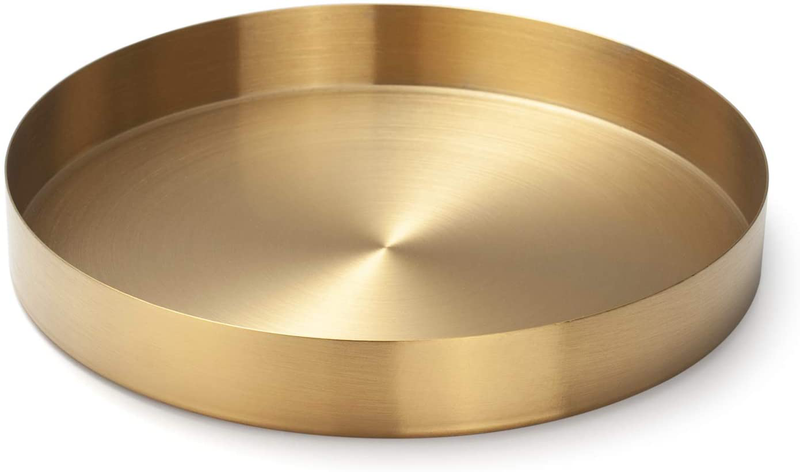 IVAILEX Gold Stainless Steel Round Jewelry and Make up Organiser/Candle Plate Decorative Tray (12.6 inches) Home & Garden > Decor > Decorative Trays IVAILEX 8.6 inches  