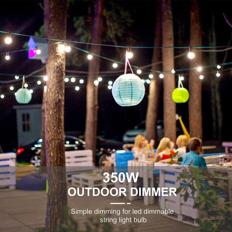 Outdoor Dimmer, 350W Dimmer for Outdoor String Lights,100FT Remote Control Dimmer Switch Lights Timer, Brightness Dimming for Led or Incandescent String Lights,IP65 Waterproof,Memory Function