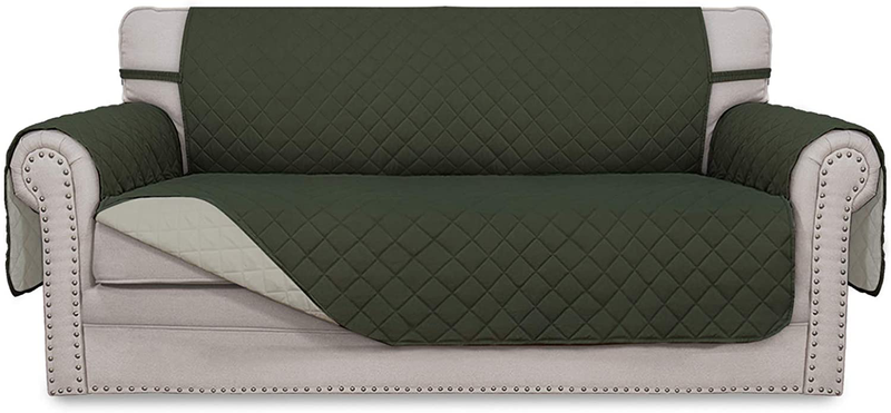 Easy-Going Sofa Slipcover Reversible Loveseat Sofa Cover Couch Cover for 2 Cushion Couch Furniture Protector with Elastic Straps for Pets Kids Dog Cat (Oversized Loveseat, Gray/Light Gray) Home & Garden > Decor > Chair & Sofa Cushions Easy-Going Army Green/Beige 54'' 