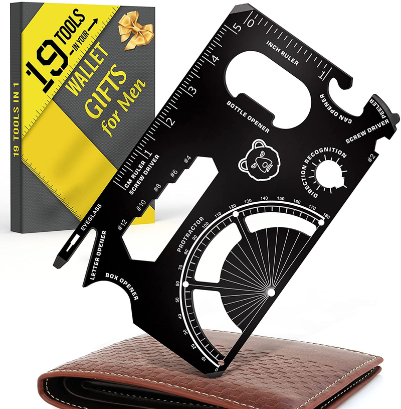Christmas Stocking Stuffers Gifts for Men - 19 Tool in 1 Wallet Credit Card Multitool Women Gifts, EDC Multitool Gadget Pocket Card Tool Fathers Day Birthday Gift Idea for Husbands Boyfriends Dad Sporting Goods > Outdoor Recreation > Camping & Hiking > Camping Tools PARIGO Light black  