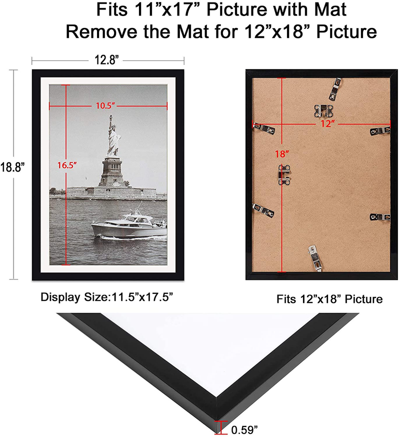 ENJOYBASICS 12x18 Picture Frame Black Poster Frame,Display Pictures 11x17 with Mat or 12x18 Without Mat,Wall Gallery Photo Frames,2 Pack Home & Garden > Decor > Picture Frames ENJOYBASICS   