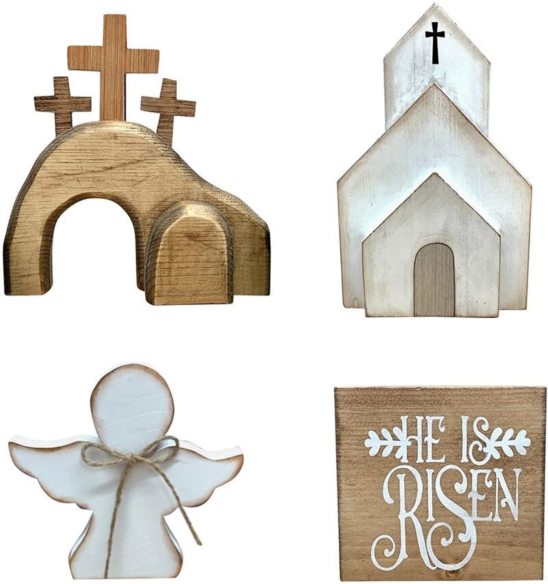 Easter Resurrection Scene Set, Easter Scene Wooden Decoration for the Home Table Jesus Nativity Scene Decorations Spring Christian Home Figurine Ornament for the Home, Tabletop, Office (Style C) Home & Garden > Decor > Seasonal & Holiday Decorations JRCX Style B  